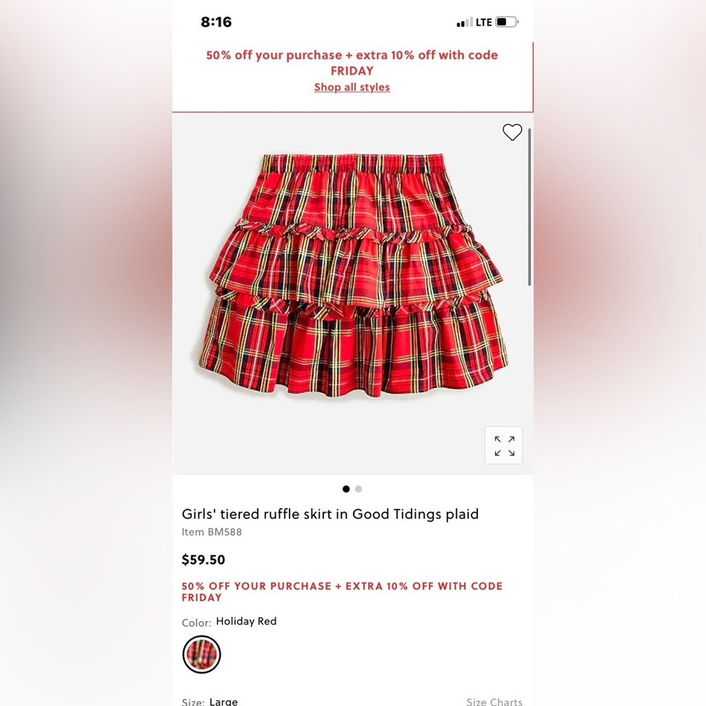 Holiday plaid jcrew girls ruffle mini skirt